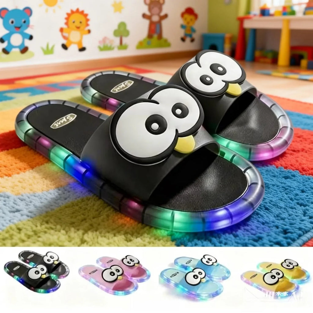 Women Luminous Slippers Funny Big Eyes Cartoon Thick Bottom House Slippers Non-Slip Soft Sole Glow Shoes For Home Outdoor