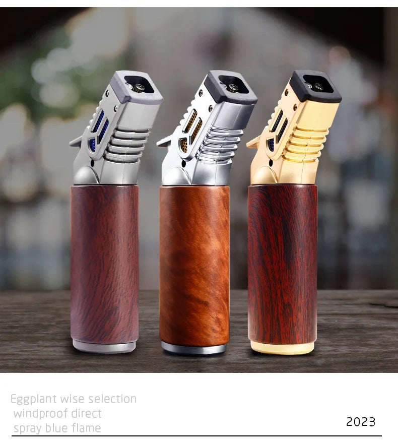 JOBON-Windproof Inflatable Cigar Lighter, Strong Four Blue Flame, Adjustable Size, Fixed Fire Lock Design, Torch Gun Cycle