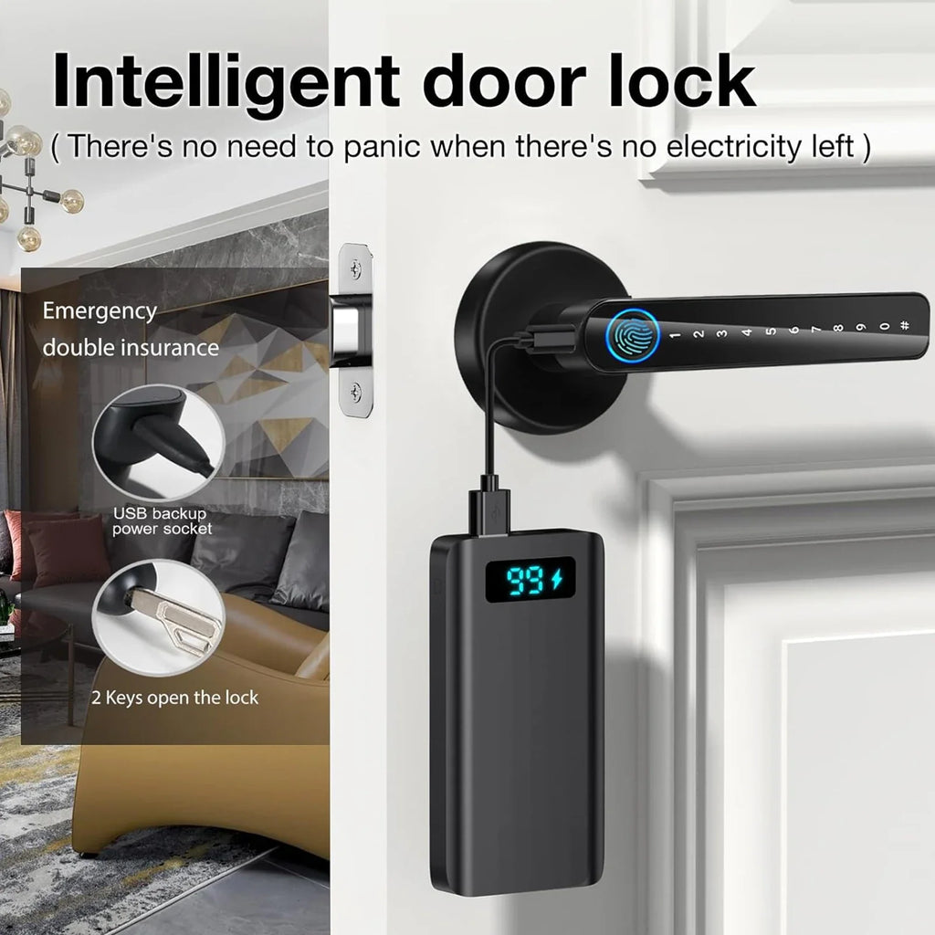 Fingerprint Door Lock with Handle Keyless Entry Door Lock with App Control/Key/IC Card for Home Hotel Office Apartment Bedroom