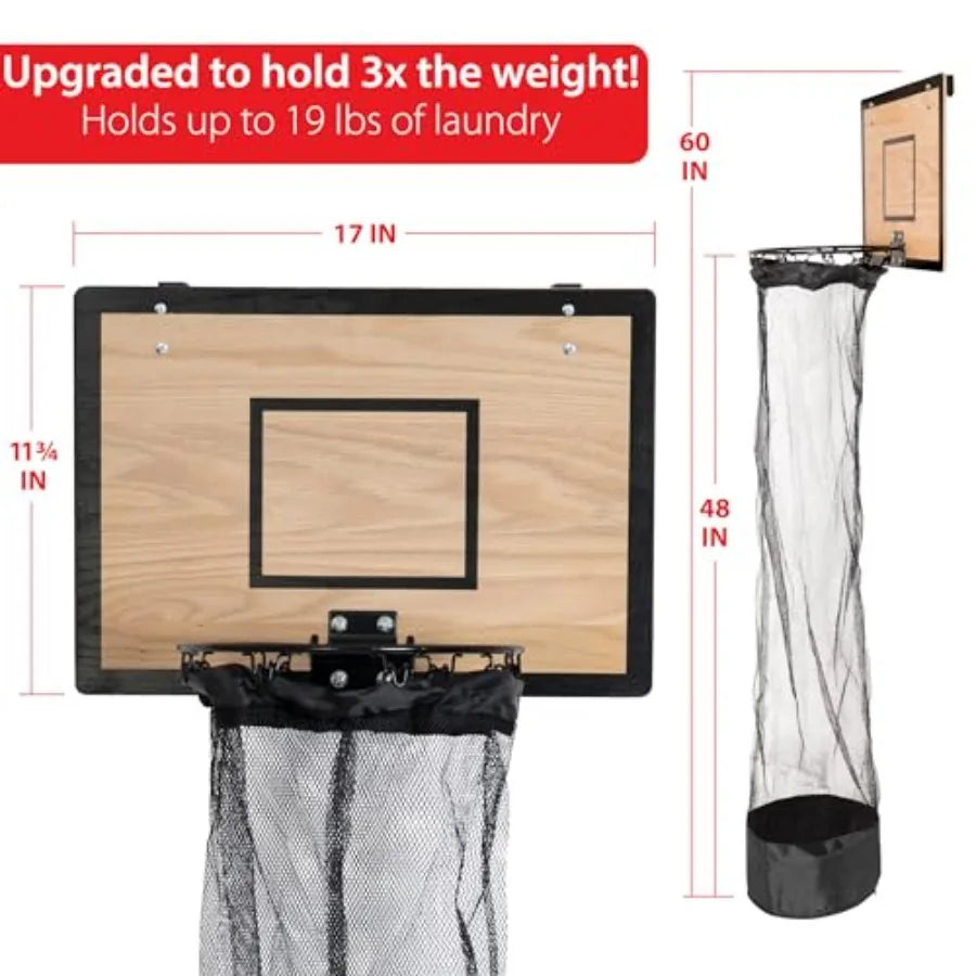 Wooden Basketball Hamper - Hoop Laundry Basket Over the Door - Room Decor