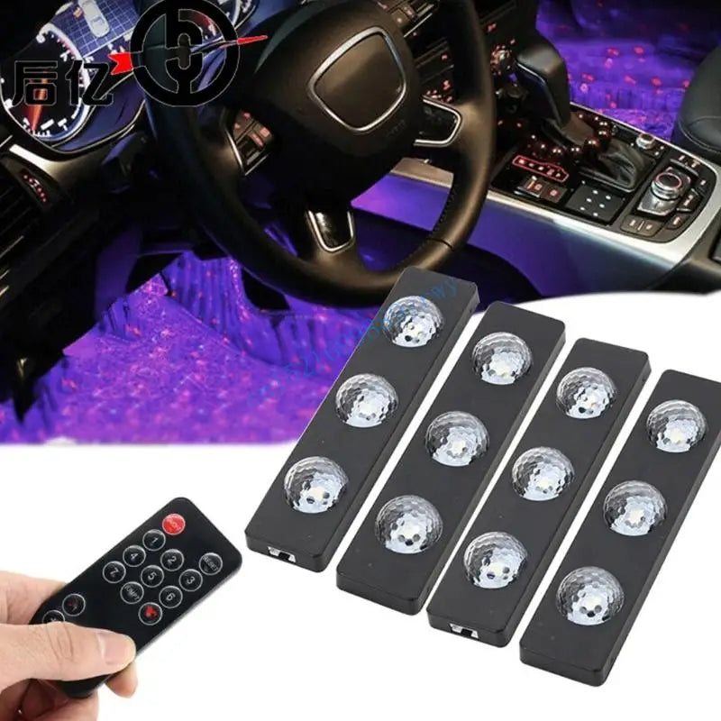Pack of 4 Energy Saving LED Lights for Automobiles Sound Activated Color Modes Universal Fit Simple Attachment Included 6XDB