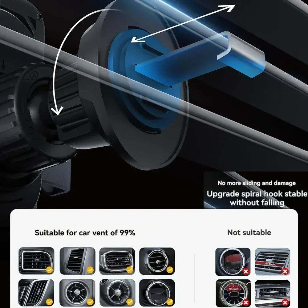 Car Unicersal Air Vent Electric Rotating Opening Closing Phone Holder 15W Wireless Charger Dual Coil Smart Phones Fast Charging