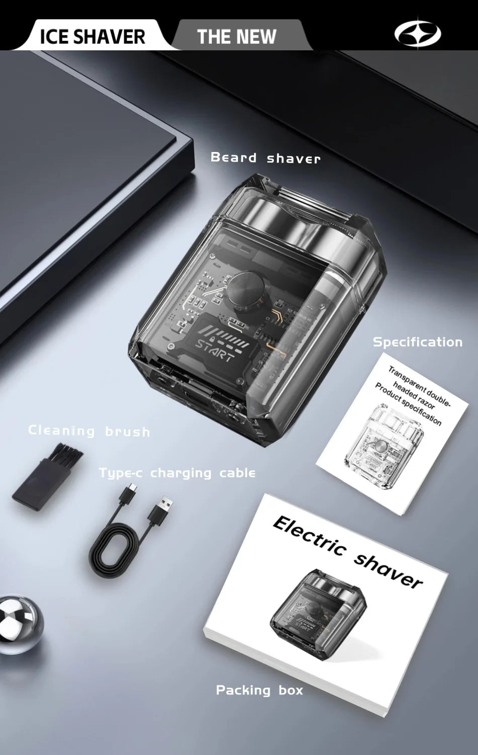 Electric Shaver、Transparent Body Rotary、Mini Portable Waterproof、IPX7 Wet Dry Electric、Travel Men Shaver