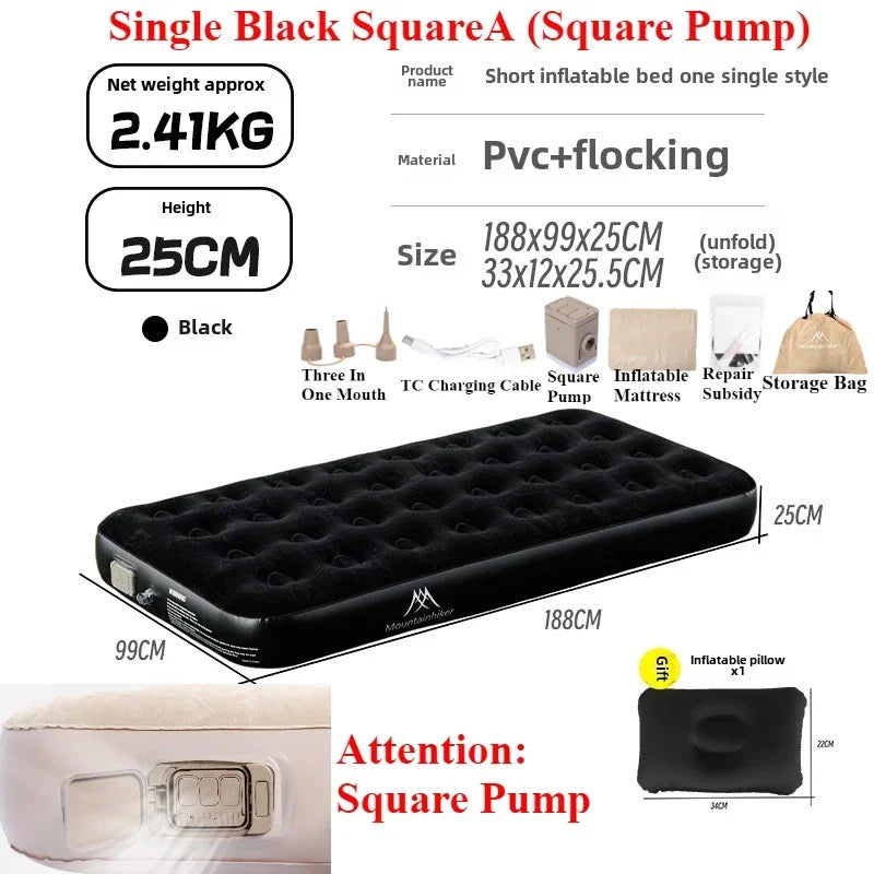 MOUNTAINHIKER New Interior Air Mattress Glamping Mats PVC Inflatable Sleeping Mattress 1/3 Person Camping Bed Mat Built-in Pump
