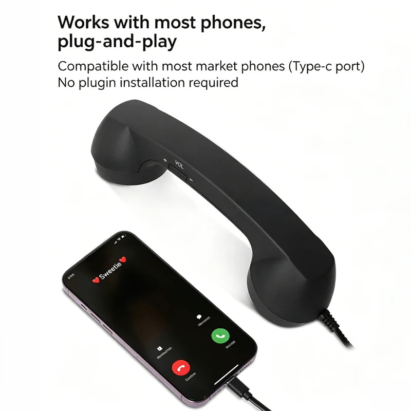 3.5mm/Type-C Retro Phone Handset, Radiation Proof Telephone Handset Cell Phone Receiver with Mic, for Cell Phones, Smartphone