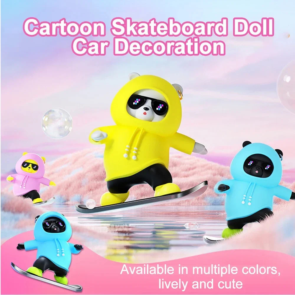 DOXINGYE Car Ornament Car Center Console Ornaments Mini Cartoon Skateboard Bear Decorations Auto Interior Decor Accessories
