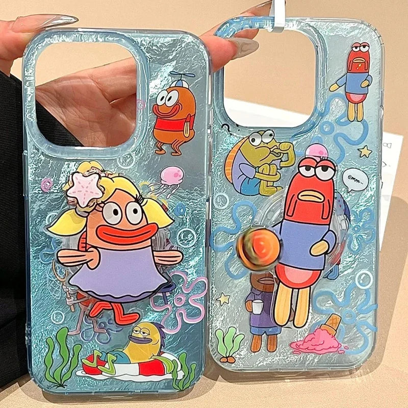 Debbie Fish Grip Tok Holder for iPhone 16 Pro Max 15 14 Plus 16E 14 13 Mini 12 11 XR 7 8 SE Dazzle Lustre Lining Hard Phone Case