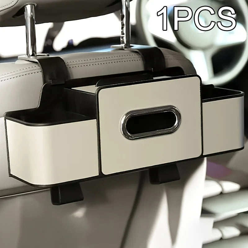 Car Back Seat Organizer with 2 Drink Cup Holder-Tissue Box and Storage Box Hook-Multi-functional Storage-Great for Travel