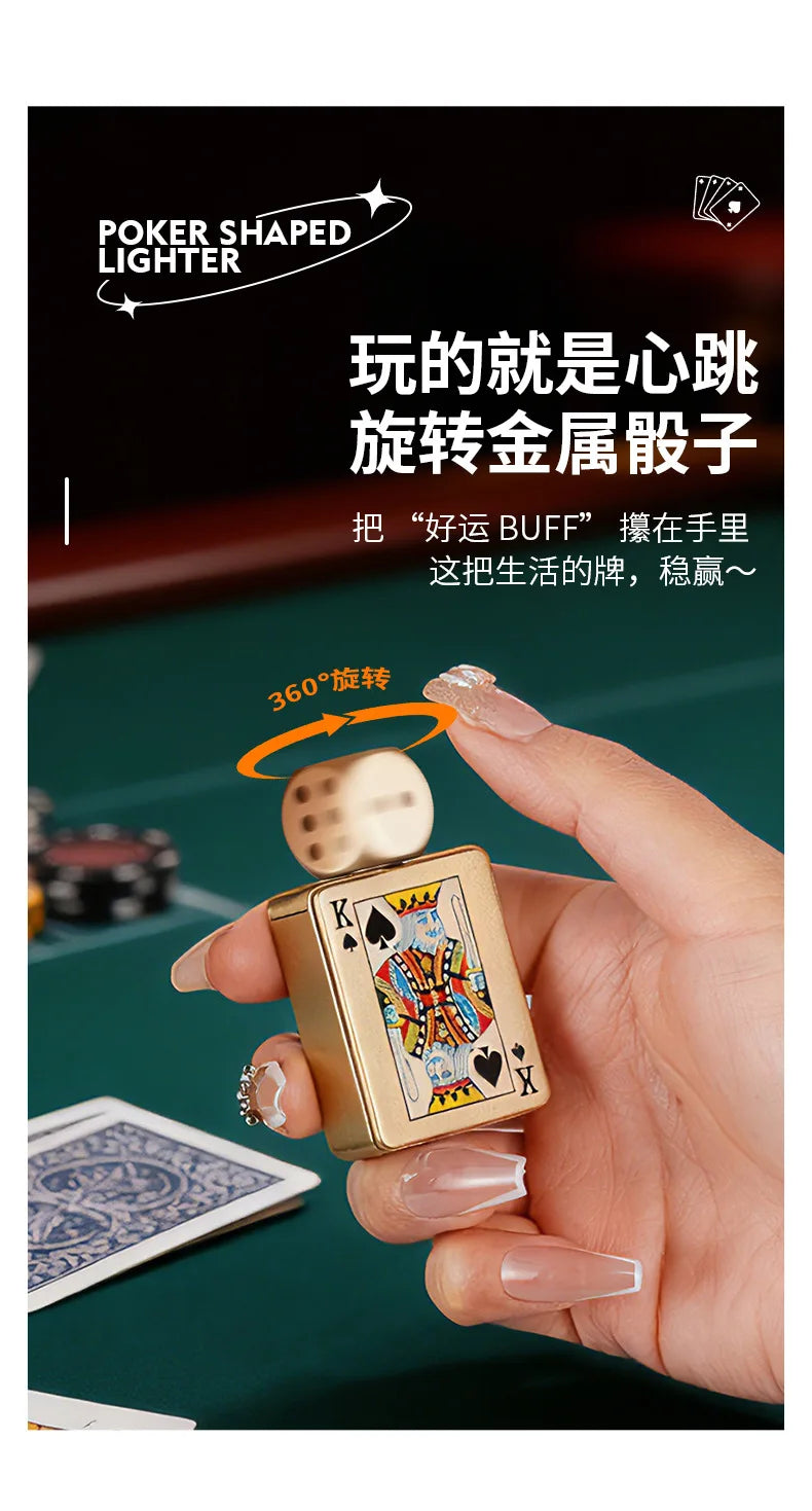 Tiktok Hot Sales Rotating Dice Playing Card Gas Lighter Decompression Toy Tide Play Gas Lighter Green Flame Windproof Lighter