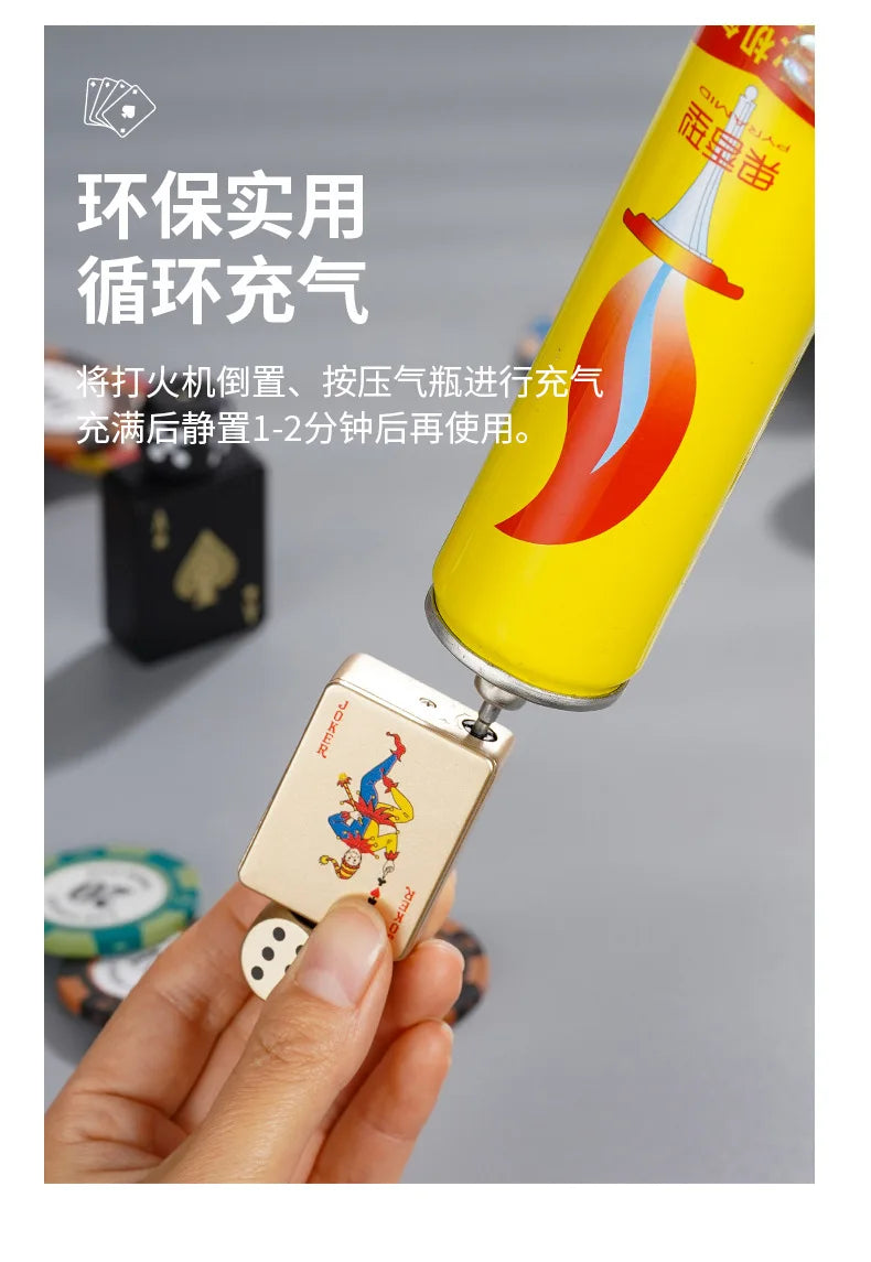 Tiktok Hot Sales Rotating Dice Playing Card Gas Lighter Decompression Toy Tide Play Gas Lighter Green Flame Windproof Lighter