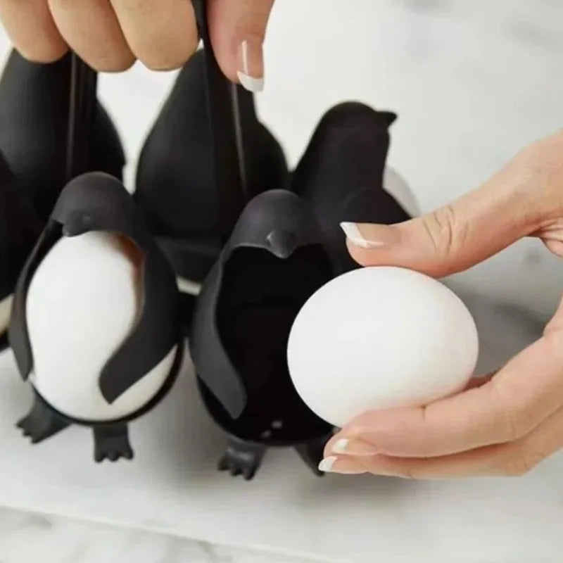 Penguin Egg Steamer & Refrigerator Egg Holder Set 6pcs Electric Egg Cooker with Storage Rack Stackable Organizer for Kitchen