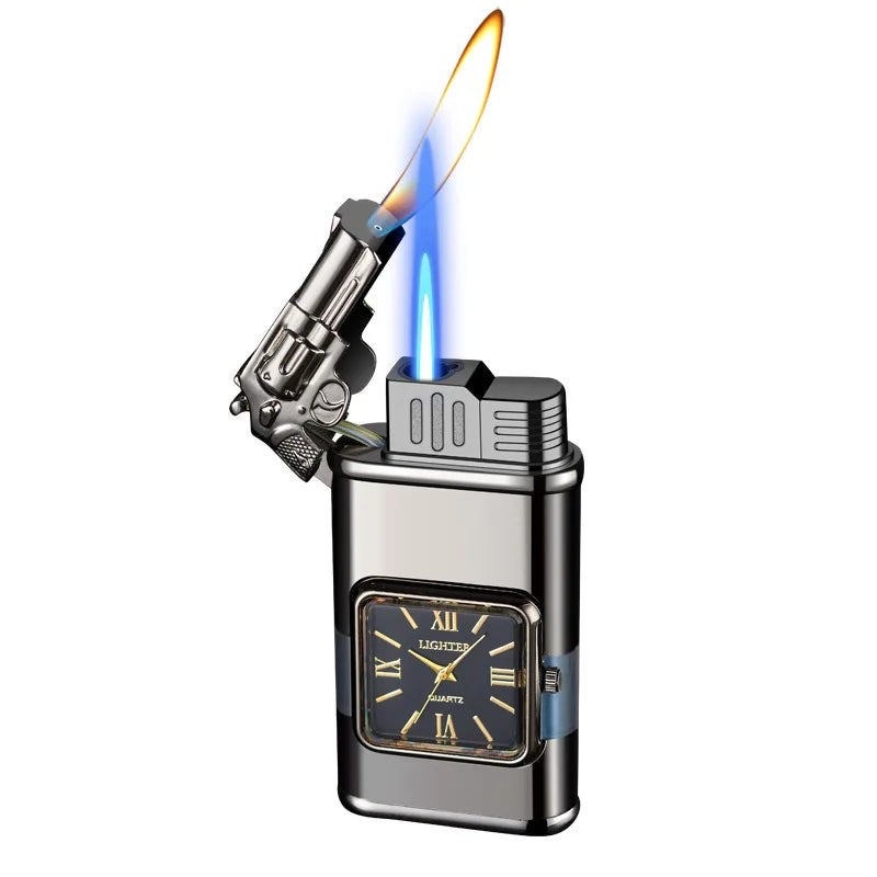 New Fashionable Multi Functional Double Fire Inflatable Lighter Convenient with Dial Breathable Chamber Cigarette Accessories