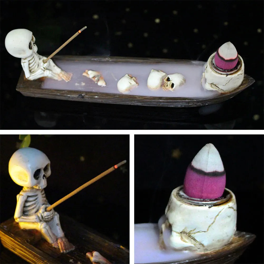 Creative Skull Incense Holder Resin Halloween Decor Skull Incense Burner Cute Skeleton Ship Incense Burner Cool Room Decorations