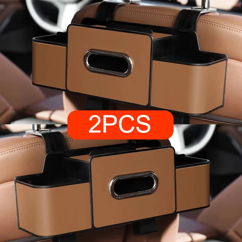 Car Back Seat Organizer with 2 Drink Cup Holder-Tissue Box and Storage Box Hook-Multi-functional Storage-Great for Travel