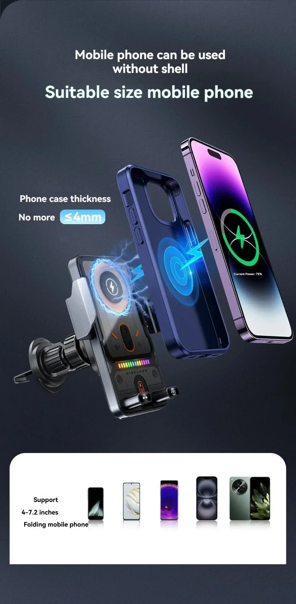 Car Unicersal Air Vent Electric Rotating Opening Closing Phone Holder 15W Wireless Charger Dual Coil Smart Phones Fast Charging