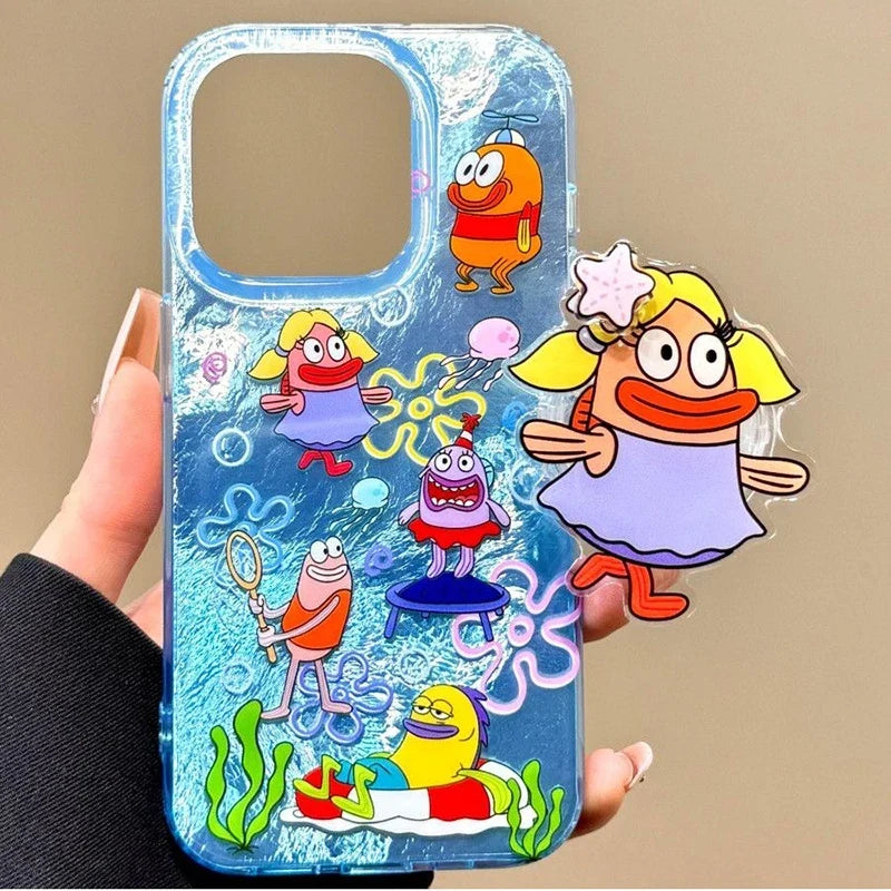 Debbie Fish Grip Tok Holder for iPhone 16 Pro Max 15 14 Plus 16E 14 13 Mini 12 11 XR 7 8 SE Dazzle Lustre Lining Hard Phone Case
