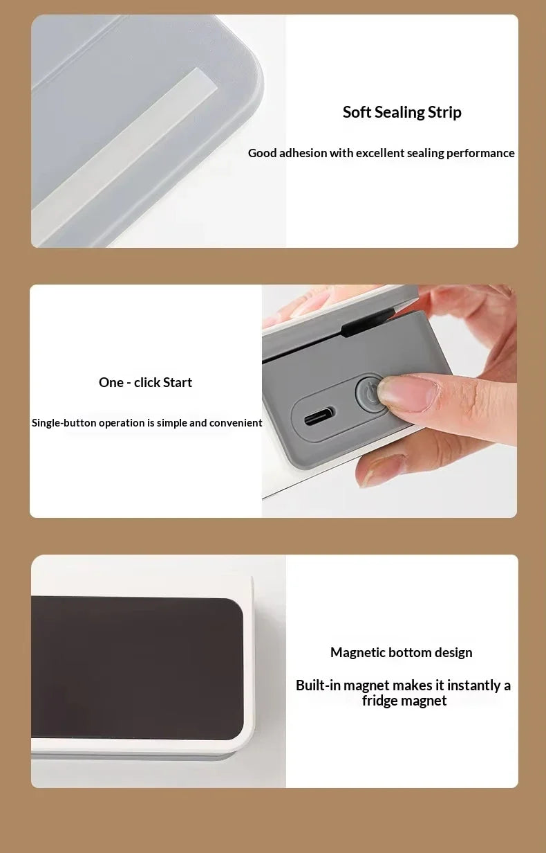 Rechargeable mini sealer with digital display, portable manual sealer, suitable for coffee, tea and snacks, ear-hook style.