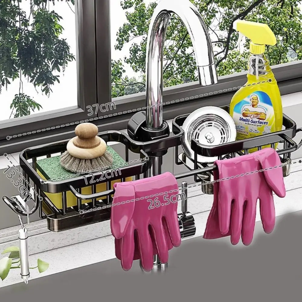 Space Aluminum Kitchen Sink Drain Rack Bathroom Organizer Multipurppse Sponge Storage Basket Soap Drainer Shelf Save Space