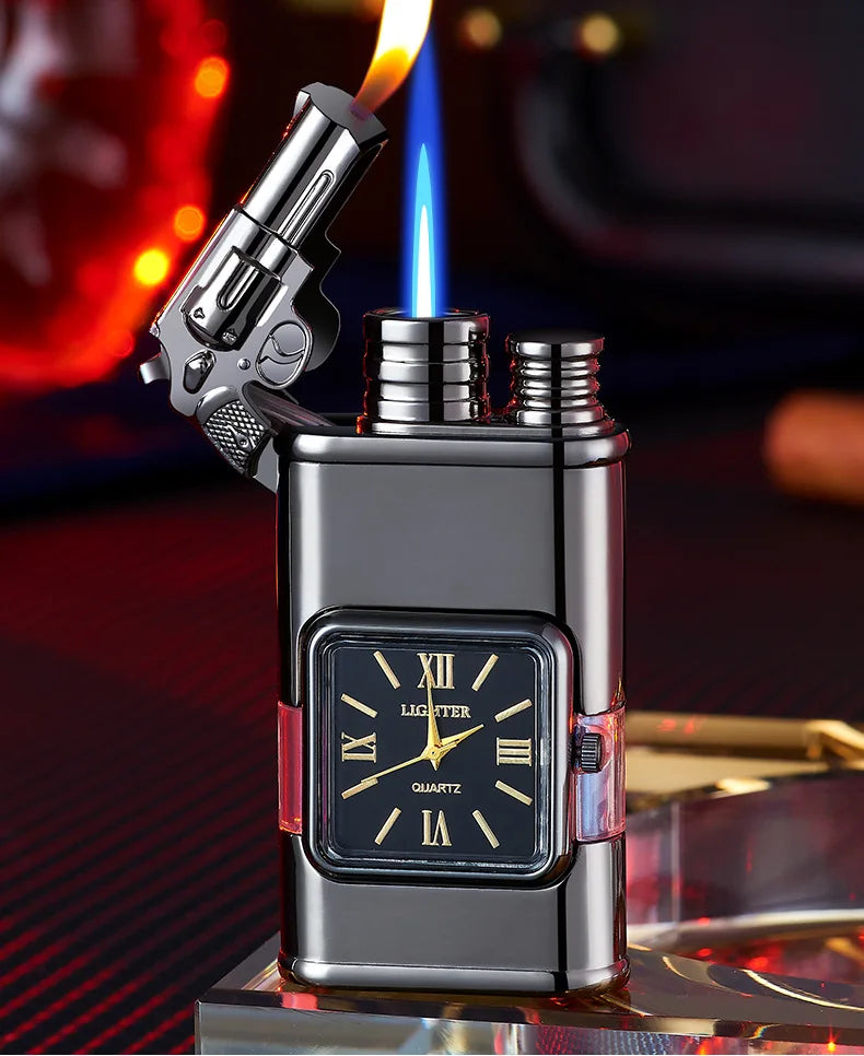 New Fashionable Multi Functional Double Fire Inflatable Lighter Convenient with Dial Breathable Chamber Cigarette Accessories