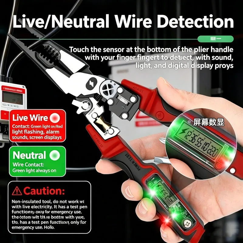 Multifunctional Alloy Steel Electrician Tool Set, Wire Stripper, Diagonal & Needle Nose Pliers with Voltage Tester