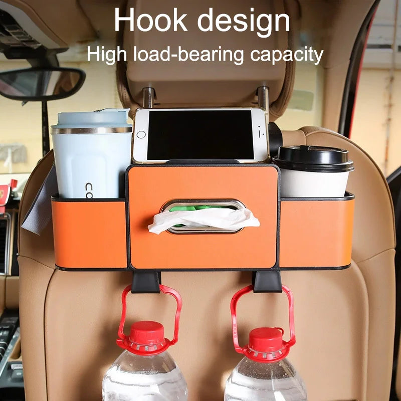 Car Back Seat Organizer with 2 Drink Cup Holder-Tissue Box and Storage Box Hook-Multi-functional Storage-Great for Travel
