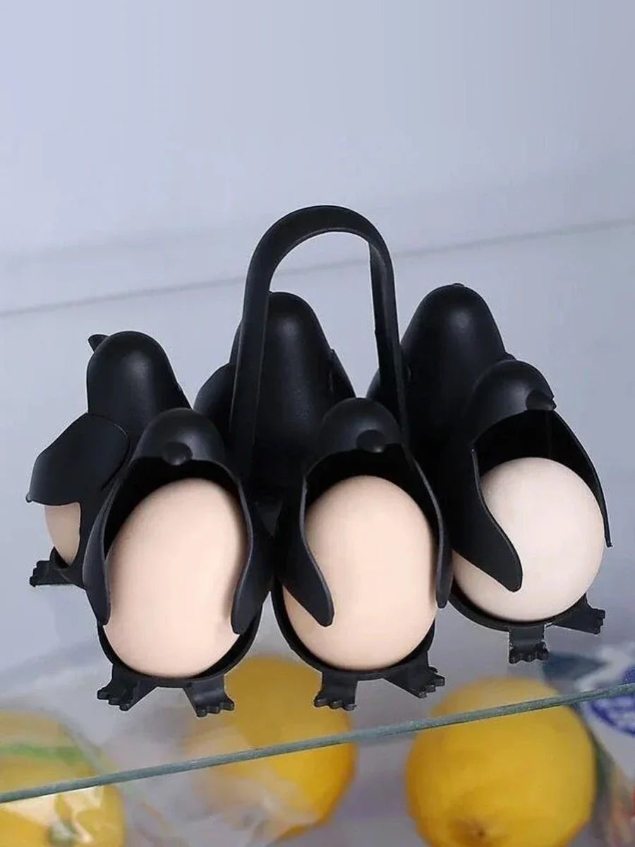 Penguin Egg Steamer & Refrigerator Egg Holder Set 6pcs Electric Egg Cooker with Storage Rack Stackable Organizer for Kitchen