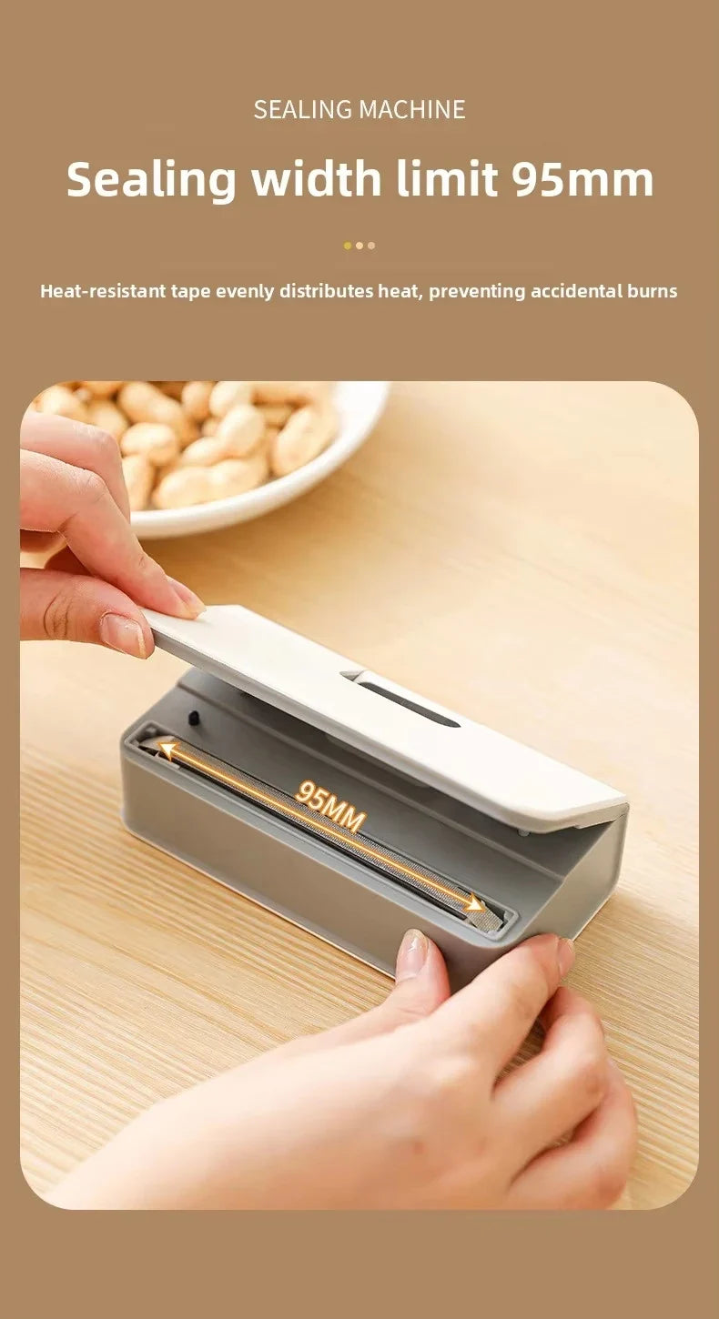 Rechargeable mini sealer with digital display, portable manual sealer, suitable for coffee, tea and snacks, ear-hook style.