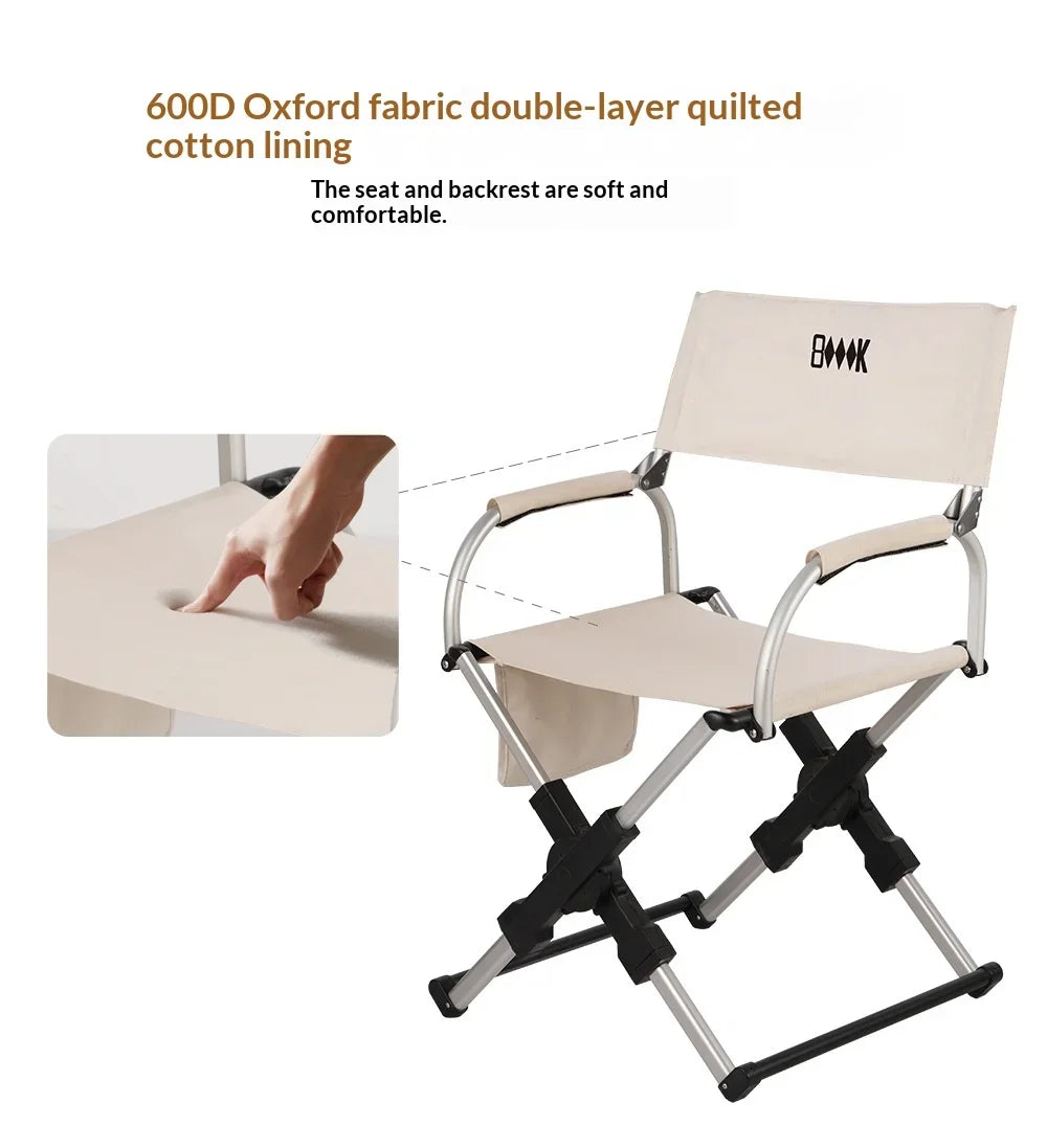 Outdoor Foldable Director Chair Aluminum Alloy Lightweight Camping Chair Portable Beach Fishing Hiking Picnic Seat Travel Furnit
