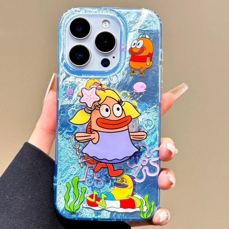 Debbie Fish Grip Tok Holder for iPhone 16 Pro Max 15 14 Plus 16E 14 13 Mini 12 11 XR 7 8 SE Dazzle Lustre Lining Hard Phone Case
