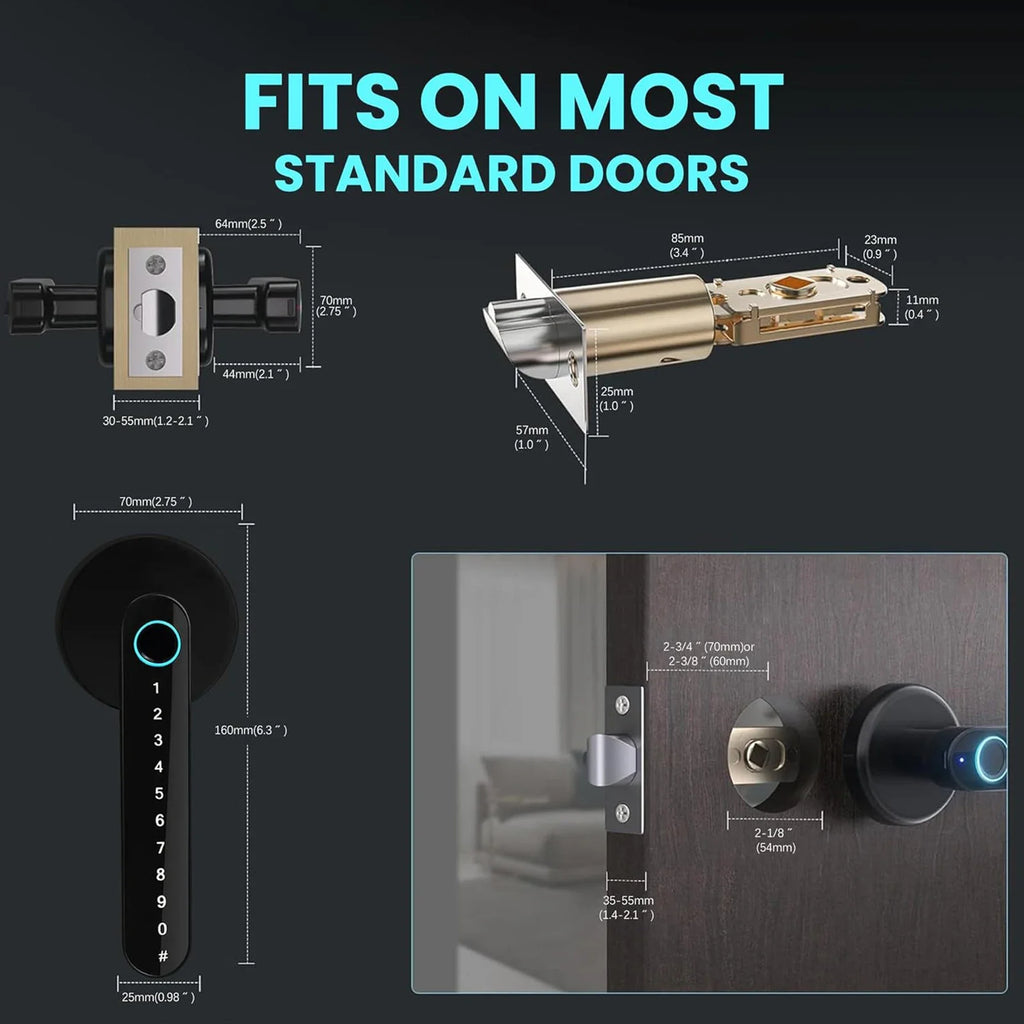 Fingerprint Door Lock with Handle Keyless Entry Door Lock with App Control/Key/IC Card for Home Hotel Office Apartment Bedroom