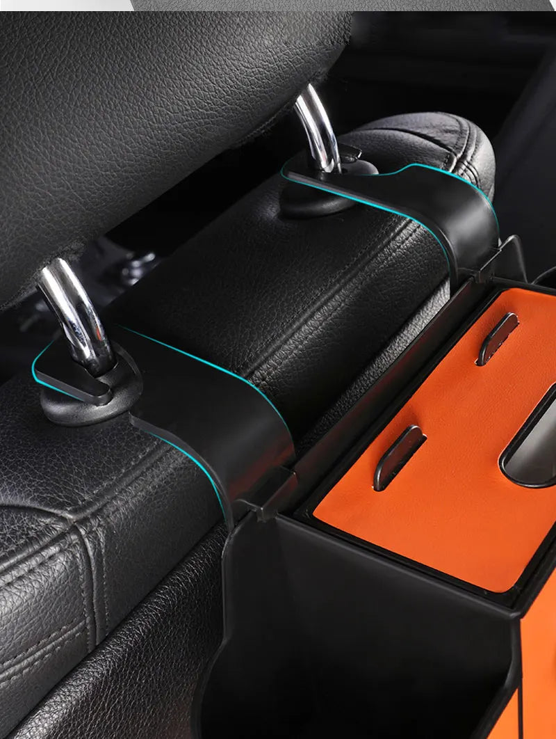 Car Back Seat Organizer with 2 Drink Cup Holder-Tissue Box and Storage Box Hook-Multi-functional Storage-Great for Travel