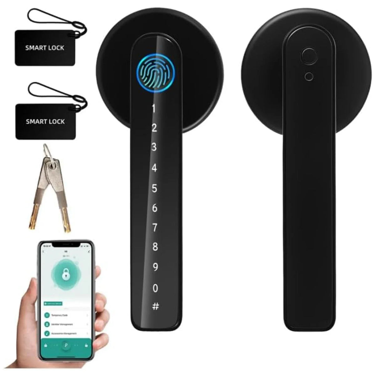 Fingerprint Door Lock with Handle Keyless Entry Door Lock with App Control/Key/IC Card for Home Hotel Office Apartment Bedroom