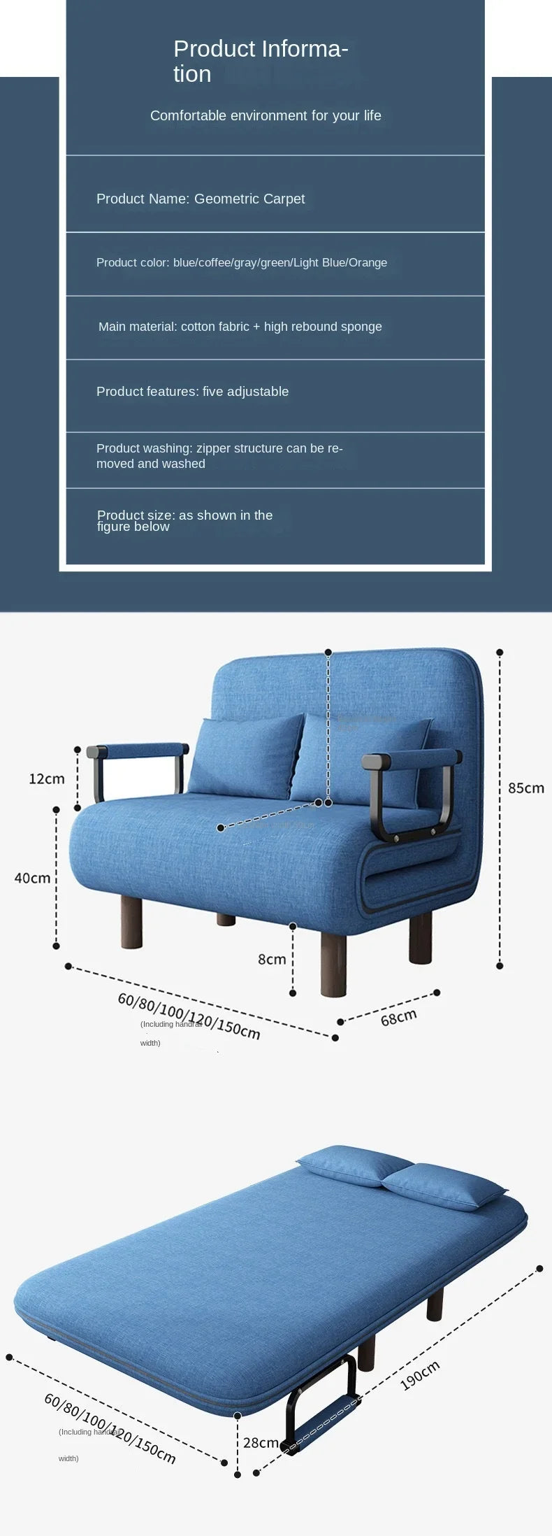 Modern Simplicity Metal Frame Folding Sofa Bed Dual-Purpose Study Lunch Break Two-in-One Single Sofa Bed