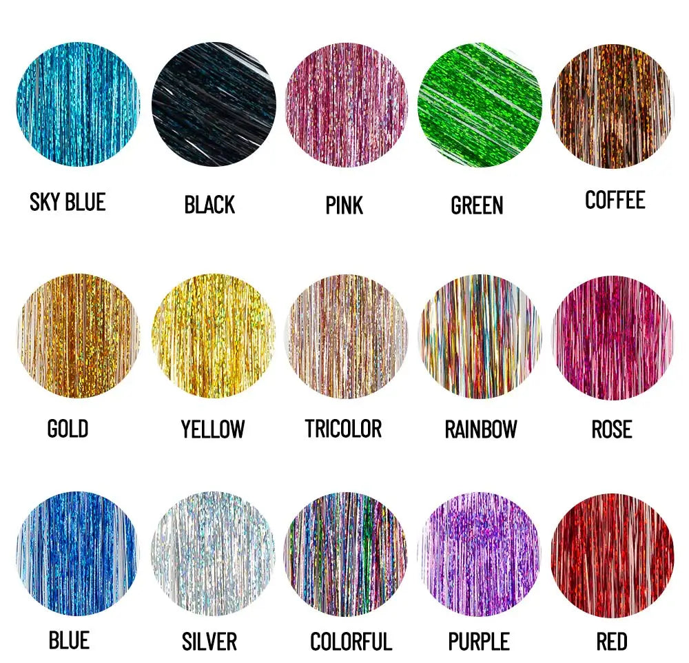 Wholesale 5Pcs/Pack Sparkling Shiny Hair Extensions Clip In Sparkle Shiny Hair Tinsel Rainbow Shiny Sparkle Hair Tinsel Pink/Red