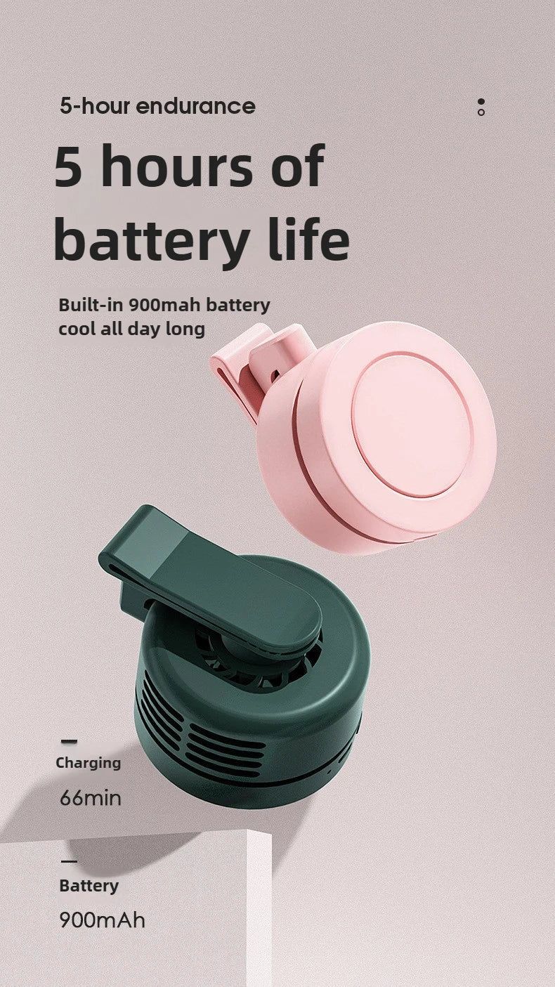 Mini Clip Fans Hanging Waist Neck Fan Girl Electric Air Cooling Fan 900mah USB Leafless Fan 3 Speeds Portable Cooler Air