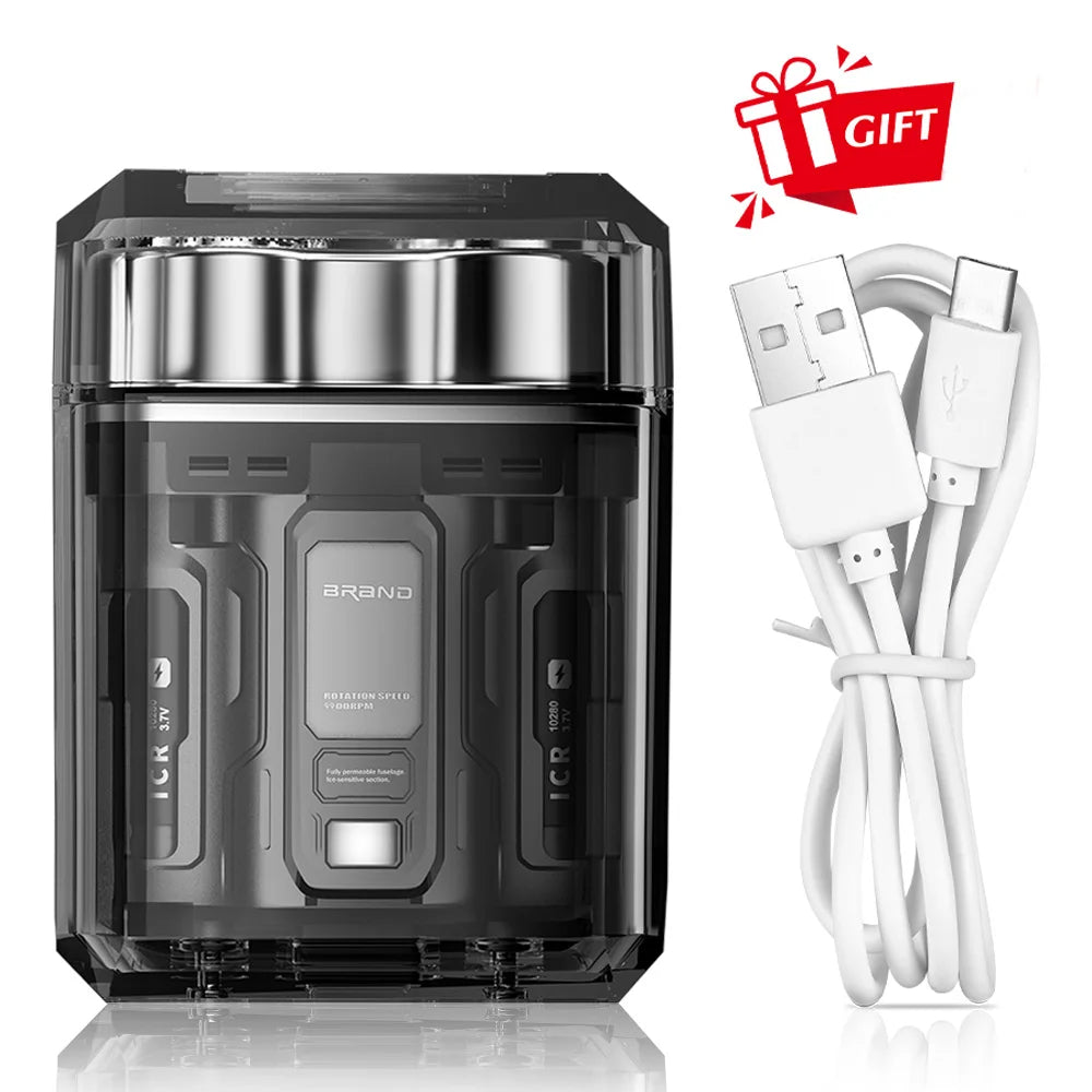 Electric Shaver、Transparent Body Rotary、Mini Portable Waterproof、IPX7 Wet Dry Electric、Travel Men Shaver