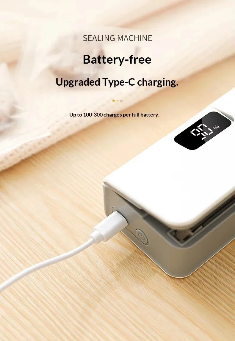 Rechargeable mini sealer with digital display, portable manual sealer, suitable for coffee, tea and snacks, ear-hook style.