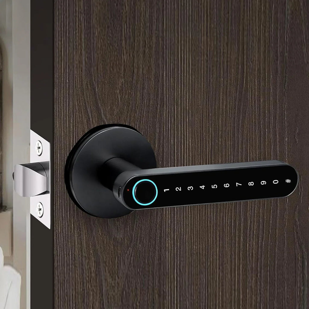 Fingerprint Door Lock with Handle Keyless Entry Door Lock with App Control/Key/IC Card for Home Hotel Office Apartment Bedroom