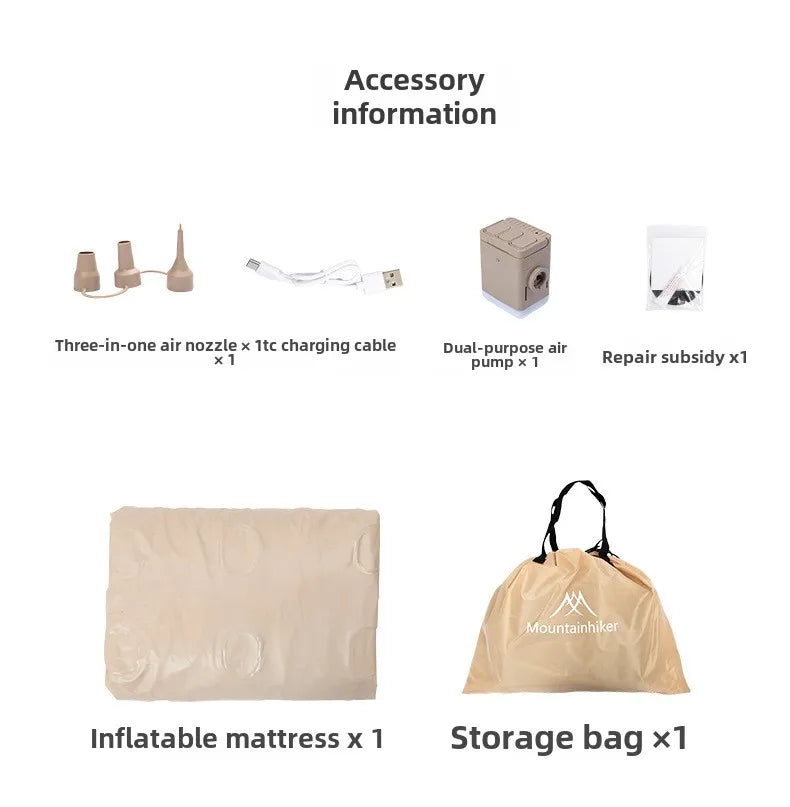 MOUNTAINHIKER New Interior Air Mattress Glamping Mats PVC Inflatable Sleeping Mattress 1/3 Person Camping Bed Mat Built-in Pump