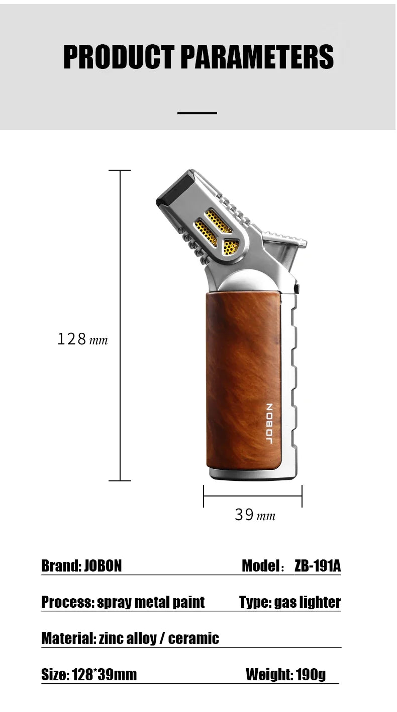 JOBON-Windproof Inflatable Cigar Lighter, Strong Four Blue Flame, Adjustable Size, Fixed Fire Lock Design, Torch Gun Cycle