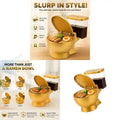 Gold Look Ramen Bowl Set with Side Straw Cup, Hinged Lid, and Toilet Profile for Soup Meals, Dorm Tables, Shared Use, and