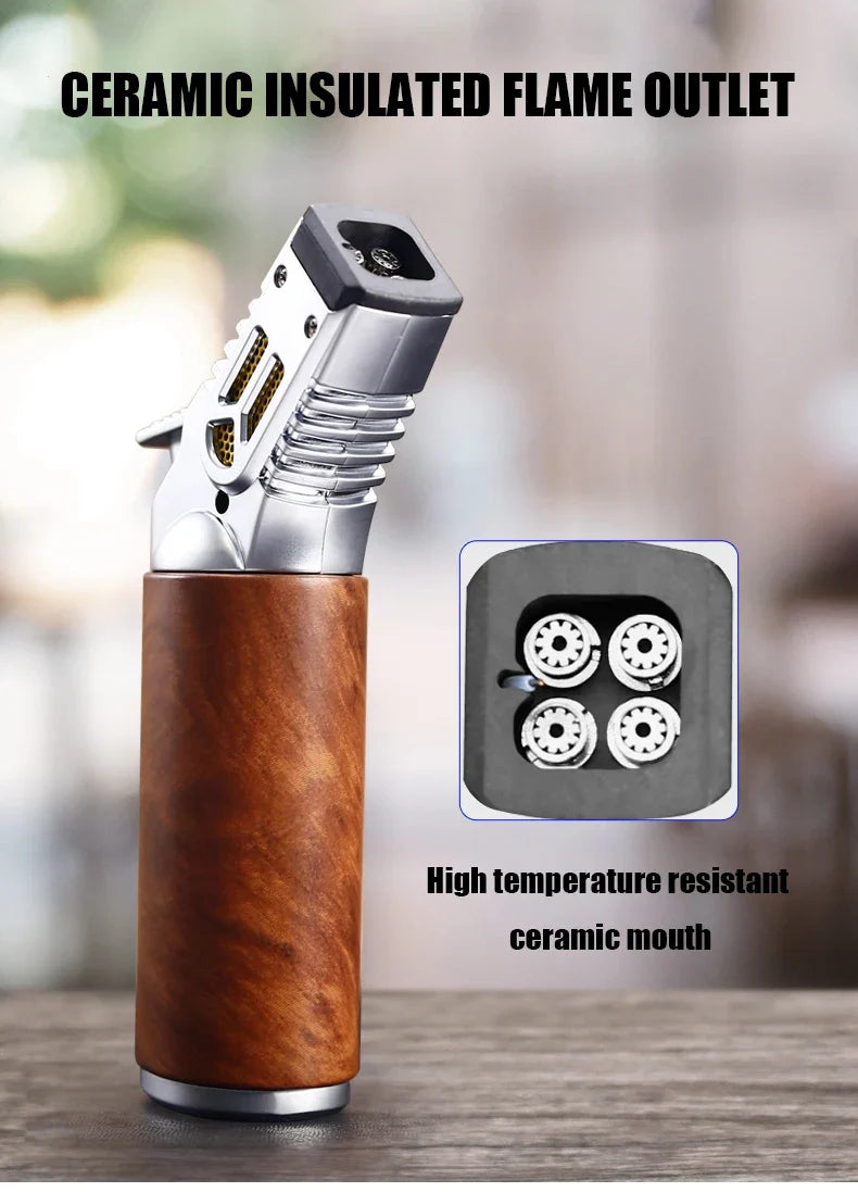 JOBON-Windproof Inflatable Cigar Lighter, Strong Four Blue Flame, Adjustable Size, Fixed Fire Lock Design, Torch Gun Cycle