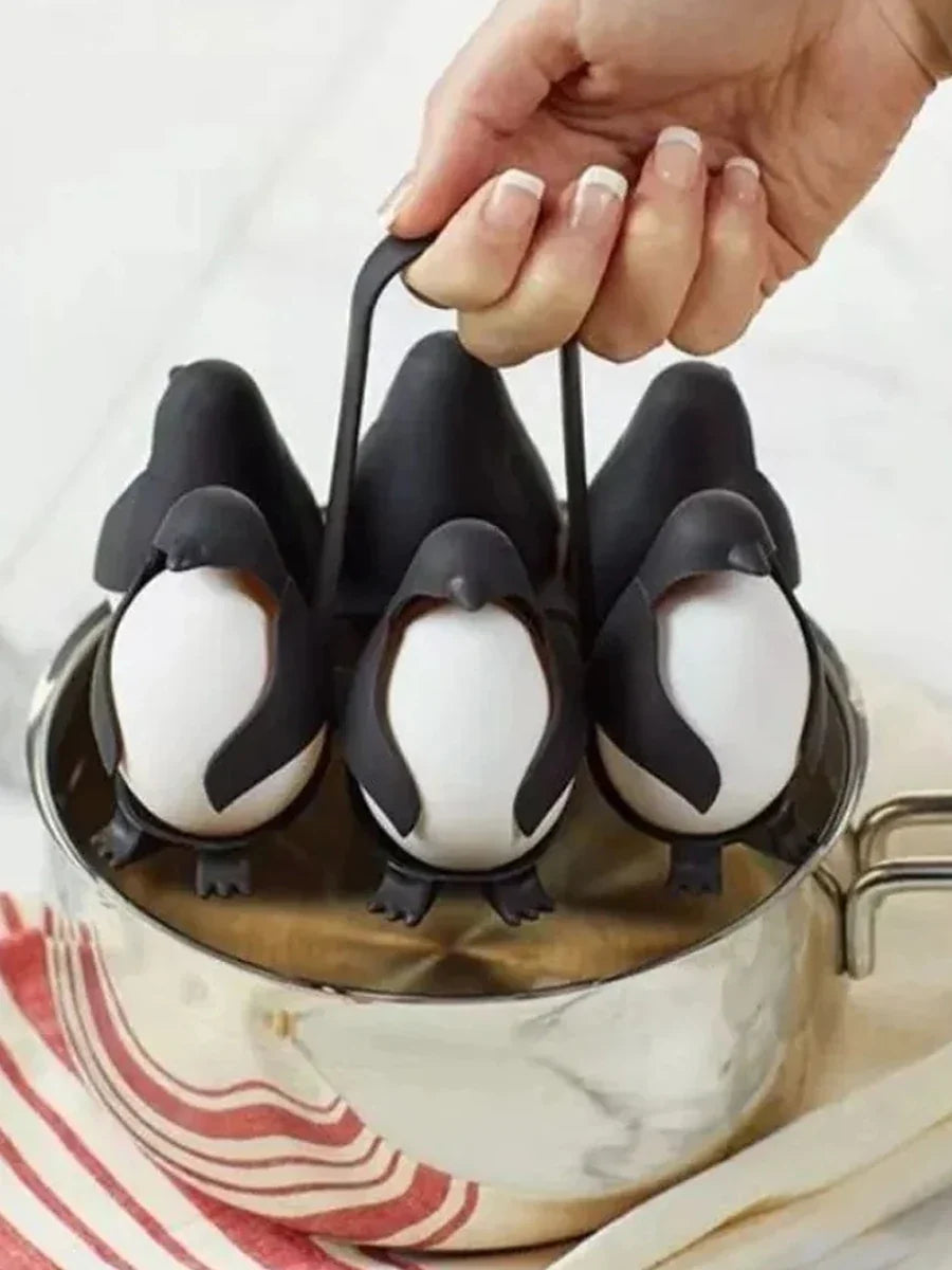 Penguin Egg Steamer & Refrigerator Egg Holder Set 6pcs Electric Egg Cooker with Storage Rack Stackable Organizer for Kitchen