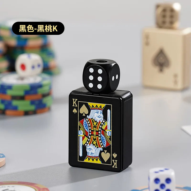 Tiktok Hot Sales Rotating Dice Playing Card Gas Lighter Decompression Toy Tide Play Gas Lighter Green Flame Windproof Lighter