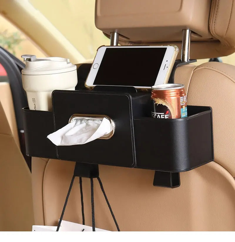 Car Back Seat Organizer with 2 Drink Cup Holder-Tissue Box and Storage Box Hook-Multi-functional Storage-Great for Travel