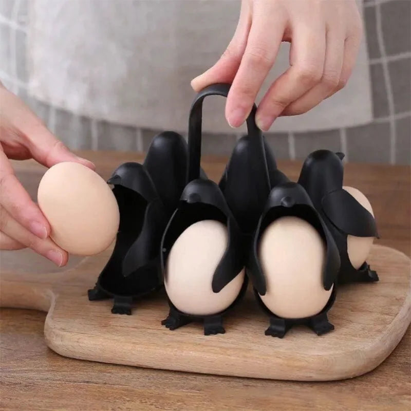 Penguin Egg Steamer & Refrigerator Egg Holder Set 6pcs Electric Egg Cooker with Storage Rack Stackable Organizer for Kitchen