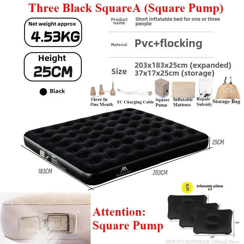 MOUNTAINHIKER New Interior Air Mattress Glamping Mats PVC Inflatable Sleeping Mattress 1/3 Person Camping Bed Mat Built-in Pump