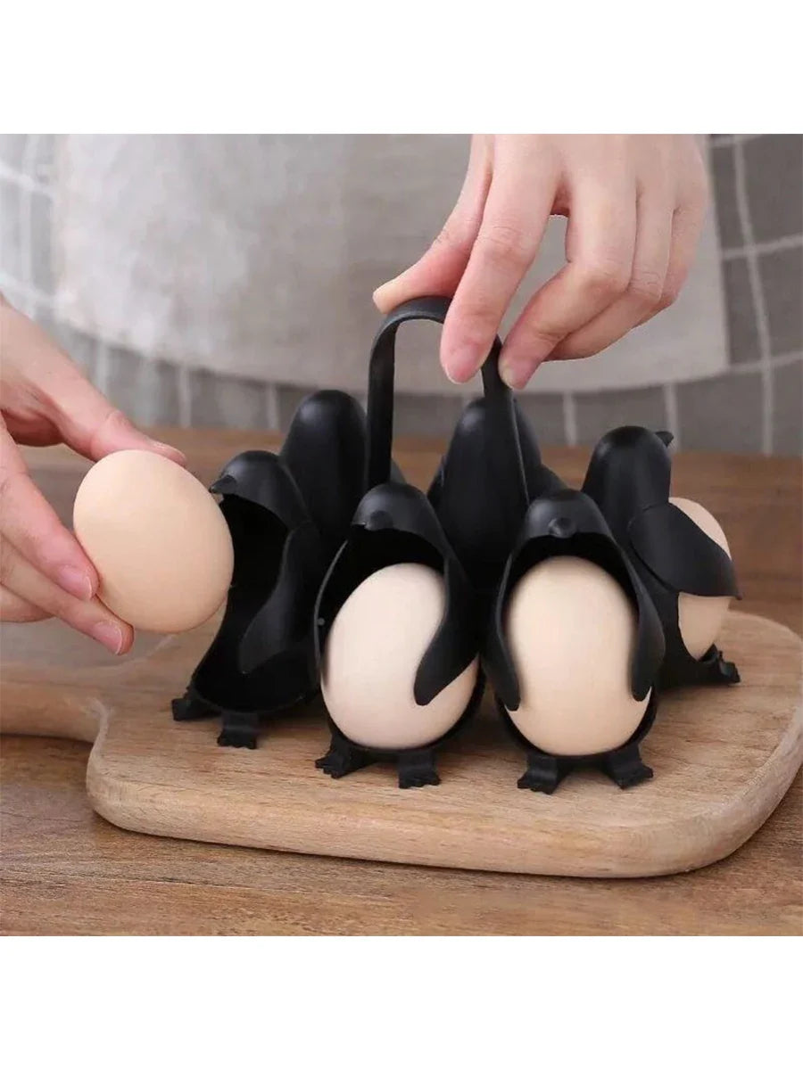 Penguin Egg Steamer & Refrigerator Egg Holder Set 6pcs Electric Egg Cooker with Storage Rack Stackable Organizer for Kitchen