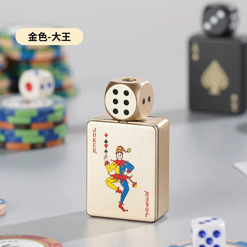 Tiktok Hot Sales Rotating Dice Playing Card Gas Lighter Decompression Toy Tide Play Gas Lighter Green Flame Windproof Lighter