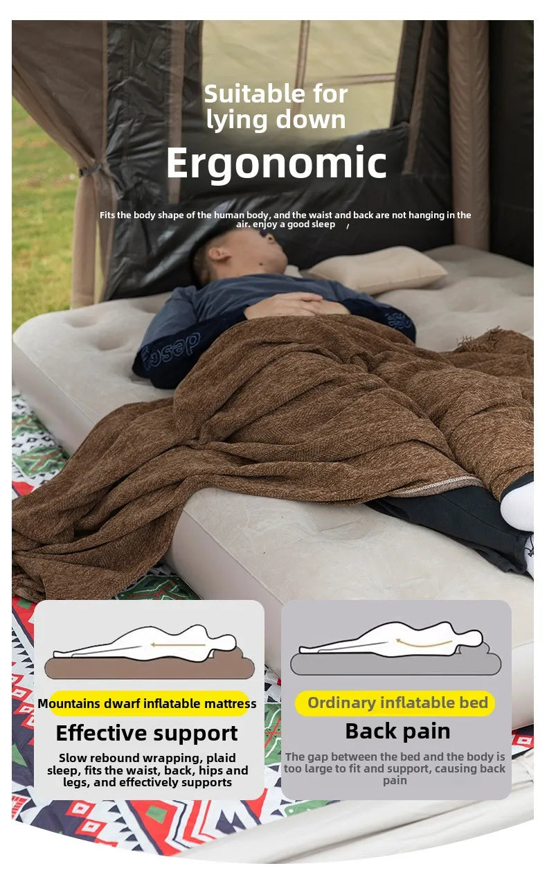 MOUNTAINHIKER New Interior Air Mattress Glamping Mats PVC Inflatable Sleeping Mattress 1/3 Person Camping Bed Mat Built-in Pump